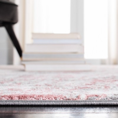 Gray and Pink Abstract Flat Woven Synthetic Area Rug