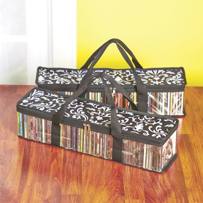 Lakeside Damask CD Case Storage Bags with Zipper Closure - Set of 2