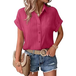 Zeagoo Womens Button Down Shirts Casual Short Sleeve Dress Shirt Textured Collared Summer Clothes Work Blouse - 1 of 1