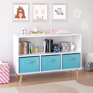 KWPZQEB Kids bookcase with 3 Collapsible Fabric Drawers, Children's Book Display Rack with Shelf Cubby, Toy Storage Organizer for Bedroom - 1 of 4