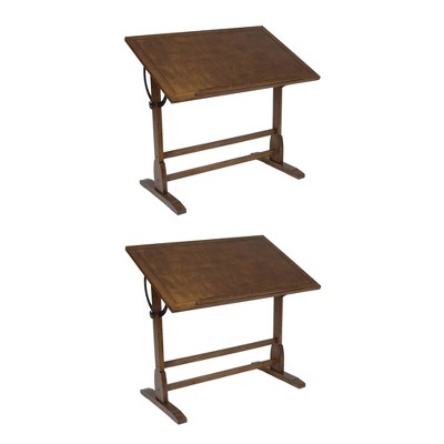 Studio Design Vintage Drawing Drafting Wooden Craft Desk, Rustic Oak (2 Pack)
