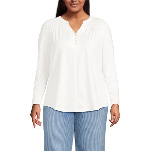 Lands' End Women's Long Sleeve Lightweight Jersey Notch Neck Tunic Top - 1 of 3