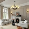 PAKOKULA Industrial 6 Light Black Wagon Wheel Island Chandelier with White Opal Glass Shade - 4 of 4
