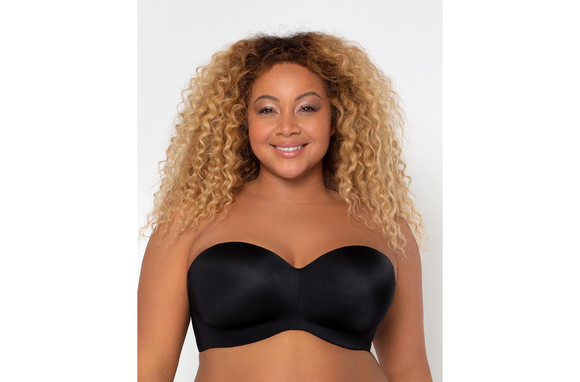Curvy Couture Women's Smooth Strapless Multi-Way Bra Black Hue 38C