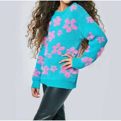 Girl ALL OVER FLOWER FUZZY SWEATER - Hannah Banana