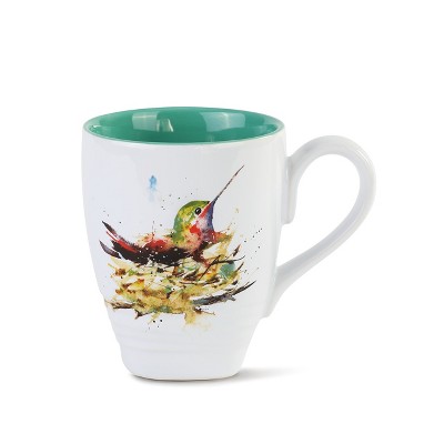 DEMDACO Hummingbird in Nest Mug 12 ounce - Blue