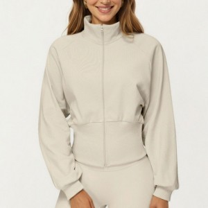 Anna-Kaci Active Women's High Neck Long Sleeve Zip-Up Jacket with Fitted Waistband and Soft Knit Fabric - 1 of 4