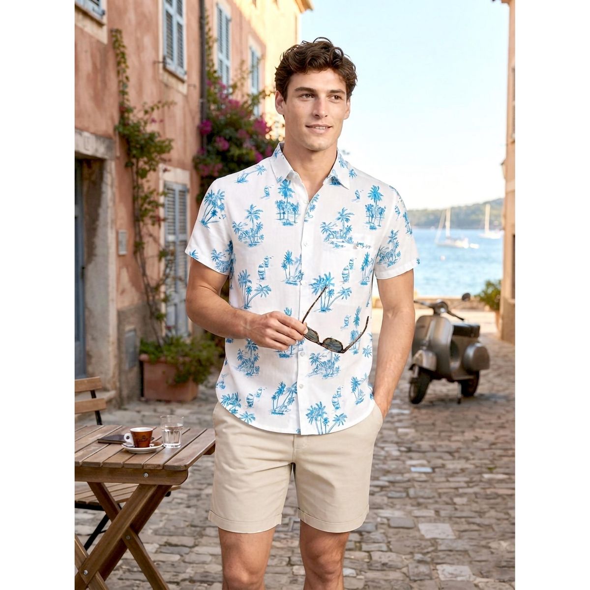 HAPPY BAY Men's Short Sleeve Button Down Hawaiian Collar Shirts Aloha Camp Beach Vacation Shirts Casual Camp Summer Untuckit Shirt 3XL Blue,Tree - thumbnail 5