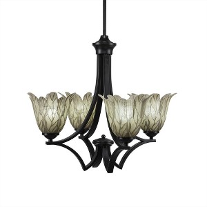 Toltec Lighting Zilo 4 - Light Chandelier in  Matte Black with 7" Vanilla Leaf Shade - 1 of 1