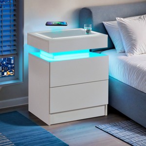 EROMMY 18.9" W Led Nightstand With Charging Station ,two Drawers, Wireless Charging, Usb/type-c Ports & Rgb Lights - 1 of 4