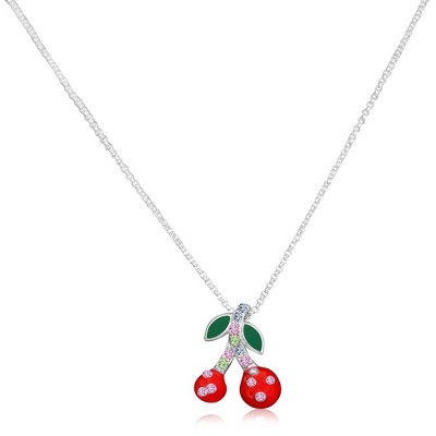 Chanteur Hypoallergenic Kids Jewelry Accessories Cherry Red Crystal White Gold Palladium Plating Necklace Pendant