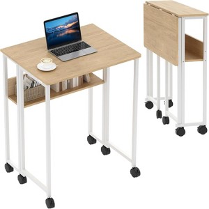 Folding Desk with Wheels & Storage Shelf, 24.8 Inch Foldable Computer Table for Small Spaces, Compact Study Table with Metal Frame for Home Office - 1 of 4