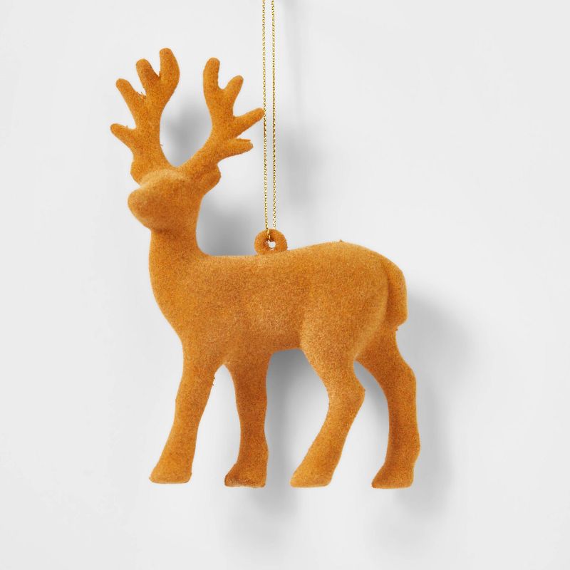 Flocked Deer Christmas Tree Ornament Yellow - Wondershop&#8482;, 1 of 3
