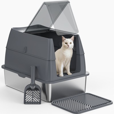 JOEJOY  Enclosed Stainless Steel Litter Box, Extra Large Metal Cat Litter Boxes for Big Cats ,High Sides Enclosure