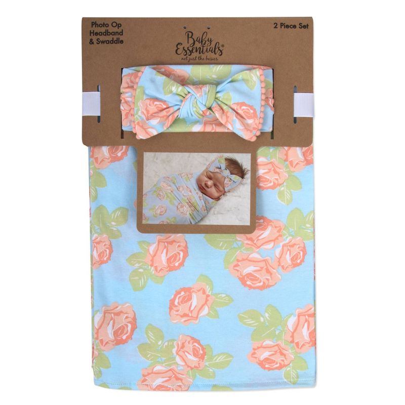 Baby Essentials Floral Swaddle Blanket and Headband Set, 2 of 4