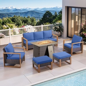 Buenhomino 4 Piece Patio Furniture Set 41in Fire Pit Table Outdoor Furniture Sets Patio Couch Outdoor Chairs 50000 BTU Propane Fire Pit - 1 of 4