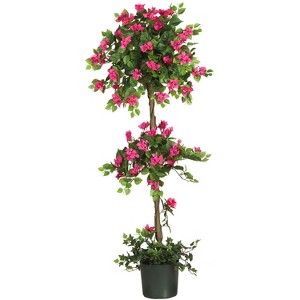 Artificial Bougainvillea Topiary Plant 5ft - Elegant Home Decor, Silk Green Pink Fake Tree - 1 of 4