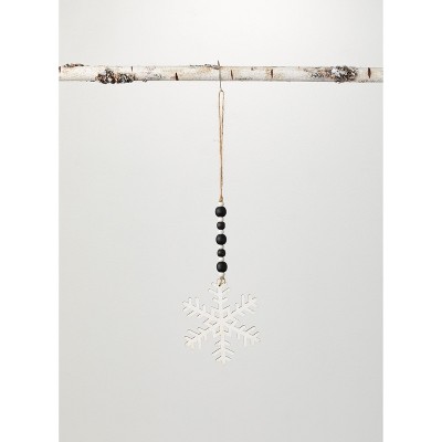 Sullivans Snowflake with Beads Wood Ornament 4.5"H White & Black