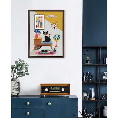 Colorful Boho Cat and Record Player Canvas Art, 18x24