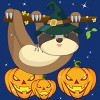 Women's Design By Humans Funny Witch Sloth With Jack O Lantern Halloween T-Shirt By thebeardstudio Racerback Tank Top - 2 of 3