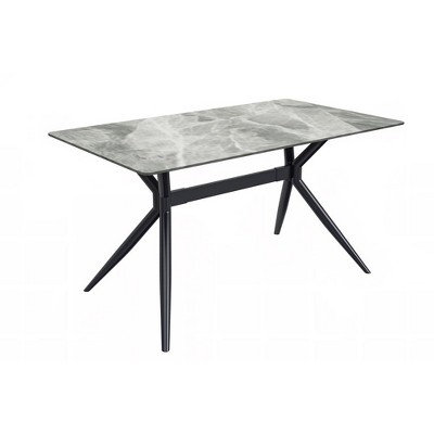 LeisureMod Elega Modern Dining Table Rectangular Tabletop and Durable Black Stainless Steel Base for Kitchen and Dining Room