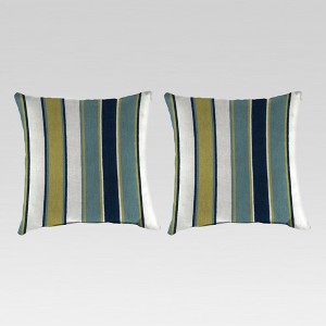 Outdoor Set of 2 Accessory Toss Pillows - Green/White Stripe - Jordan Manufacturing