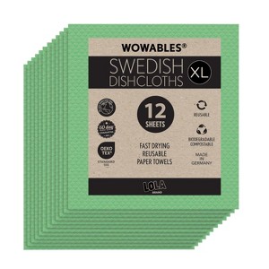 LOLA Wowables XL Swedish Dishcloths, 12 Reusable Eco Cleaning Cloths, 11" x 10", Ultra Absorbent Cellulose Sponge Towel, Compostable, Made in Germany - 1 of 4