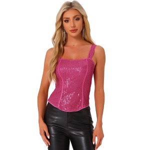 Allegra K Women's Sequin Sparkly Glitter Sleeveless Camisole Corset Tank Top - 1 of 4