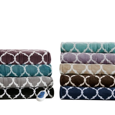 Purple Geometric Oversized Electric Heated Fleece Throw Blanket
