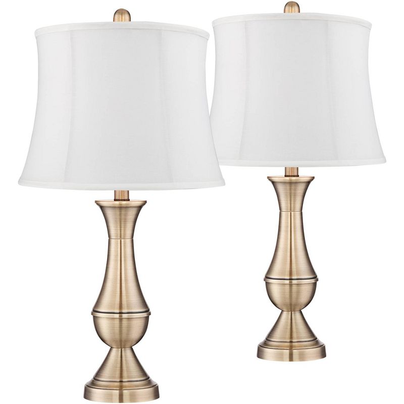 Regency Hill Becky Traditional Table Lamps 24 3/4" High Set of 2 Antique Brass White Softback Shade for Bedroom Living Room Bedside Nightstand Office, 1 of 6
