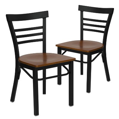 Emma and Oliver 2 Pack Three-Slat Ladder Back Metal Restaurant Chair
