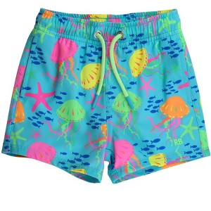 RuggedButts Boys UPF50+ Sun Protected Neon Stretch Swim Trunks - Neon Jelly Time, 6 - 1 of 4