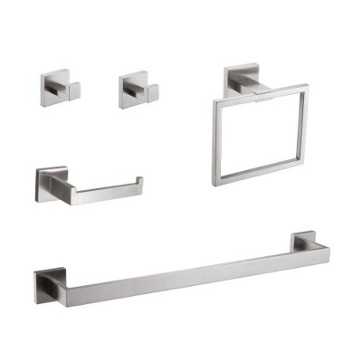 LunaLulinlk 5 - Piece Bathroom Hardware Accessories Set Brushed Nickel + Stainless Steel Silver