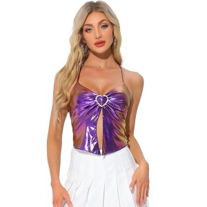 INSPIRE CHIC Women's Halter Backless Party Spaghetti Straps Asymmetrical Glitter Metallic Camisole - 1 of 4