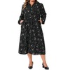 Women's Plus Size Floral Pattern V Neck Long Sleeve Front Slit Pockets Flowy Casual Midi Dress with Belted - Agnes Orinda - 2 of 4