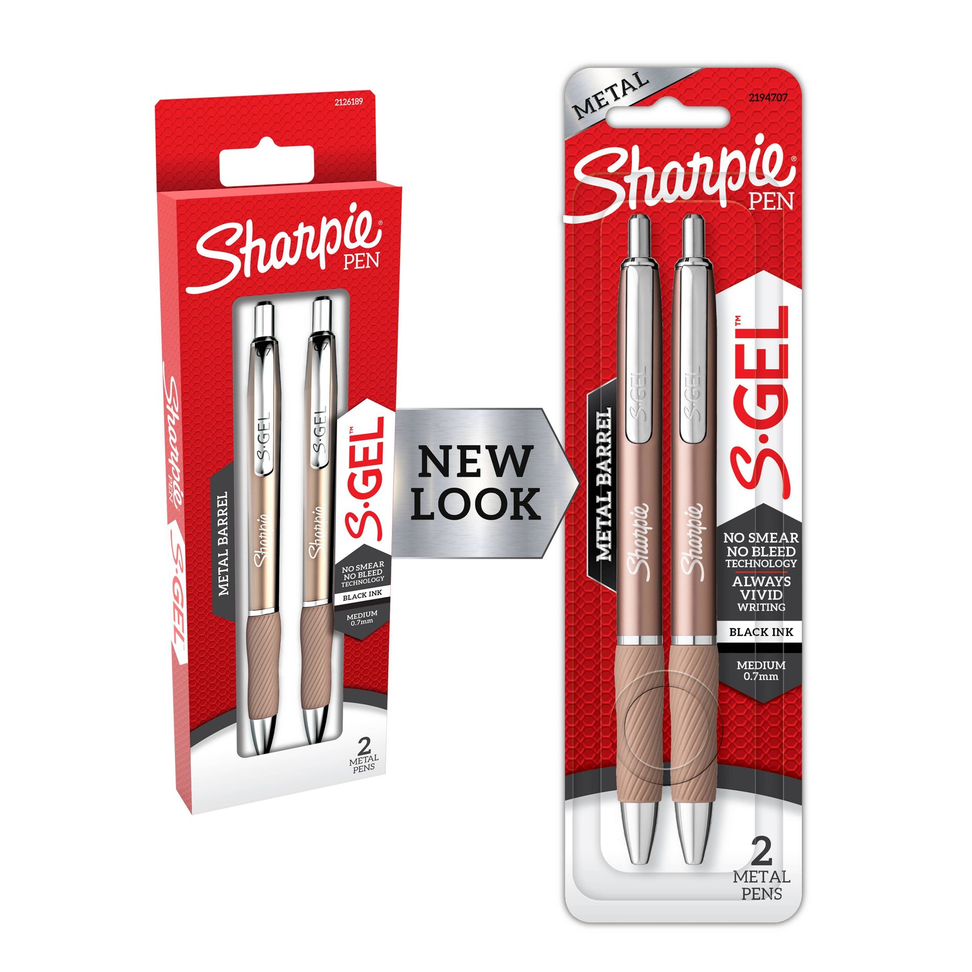 Sharpie S-Gel 2pk Black Ink Gel Pens 0.7mm Medium Tip - Gold Metal Barrel: Metallic Sharpie, Retractable, Contoured Grip