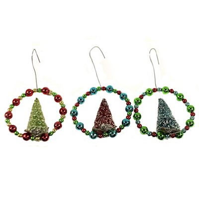 Holiday Ornament 4.0" Beaded Wreath With Tree Christmas Sisal  -  Tree Ornaments