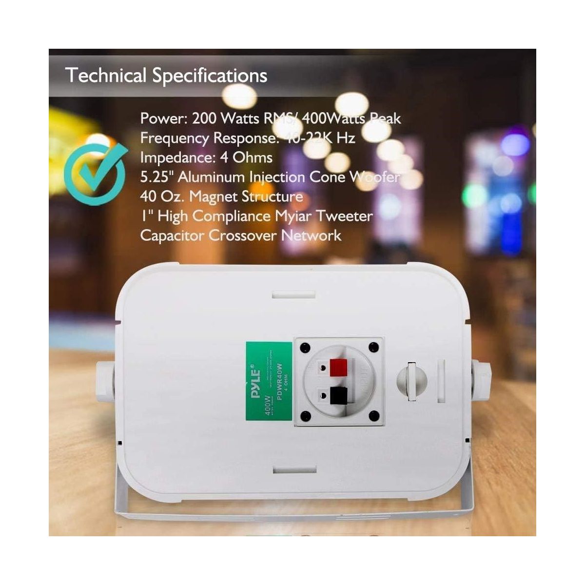 Pyle Outdoor Waterproof Wall Mount Speakers - PDWR40W 5.25" White 400W Pair - White - thumbnail 7