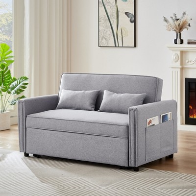 NicBex Modern Convertible Sleeper Chair, Pull-out Sofa Bed with Adjustable Back,Linen  Couches with 2 Lumbar Pillows for Living Room,Gray