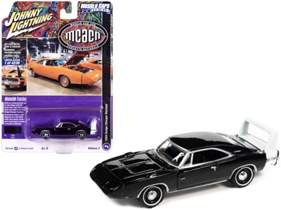 1969 Dodge Charger Daytona Black with White Tail Stripe "MCACN" Ltd Ed to 4236 pcs 1/64 Diecast Model Car by Johnny Lightning