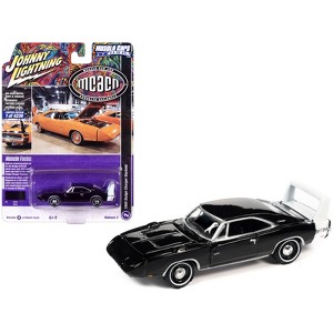 1969 Dodge Charger Daytona Black with White Tail Stripe "MCACN" Ltd Ed to 4236 pcs 1/64 Diecast Model Car by Johnny Lightning - 1 of 3