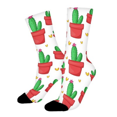 Cactus In Flower Pot Women Printed Crew Socks Funny Funky Socks Soft Polyester Novelty Gifts for Artists Men