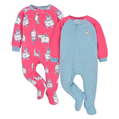 Image of Gerber Baby Girls' Fleece Footed Pajamas, 2-Pack, Pink Tigers, 3-6 Months
