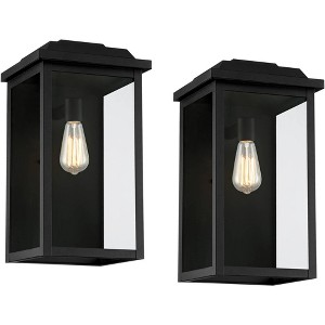 John Timberland Eastcrest Modern Outdoor Wall Light Fixtures Set of 2 Textured Black Metal 18 1/2" Clear Glass for Post Exterior Barn Deck - 1 of 4