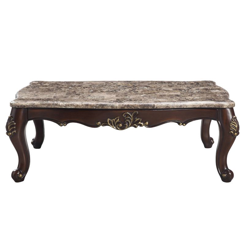 56&#34; Ragnar Coffee Table Marble Top and Cherry Finish - Acme Furniture, 4 of 6