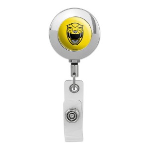 Power Rangers Yellow Ranger Helmet Metal Chrome Badge ID Card Holder Clip - 1 of 3