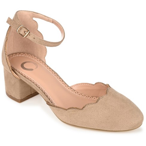 Journee Collection Womens Edna Wide Width Round Toe Low Block Heel Pumps Taupe 7.5WD