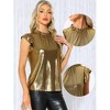 INSPIRE CHIC Women's Metallic Cap Sleeve Ruffled Neck Holographic Shiny Club Blouse - 2 of 4