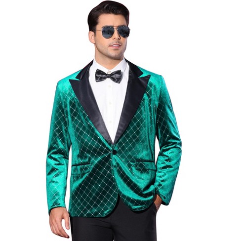 Lars Amadeus Men s Peak Lapel Tuxedo Wedding Shiny Argyle Velvet Suit Jacket Green Large Target