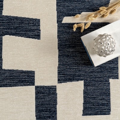 Viktoria Navy and White Geometric Reversible Washable Rug